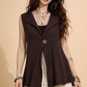 Splendor! Brown Cotton Waffle Knit Vest Made in Canada Sample SP264 S/M Vintage